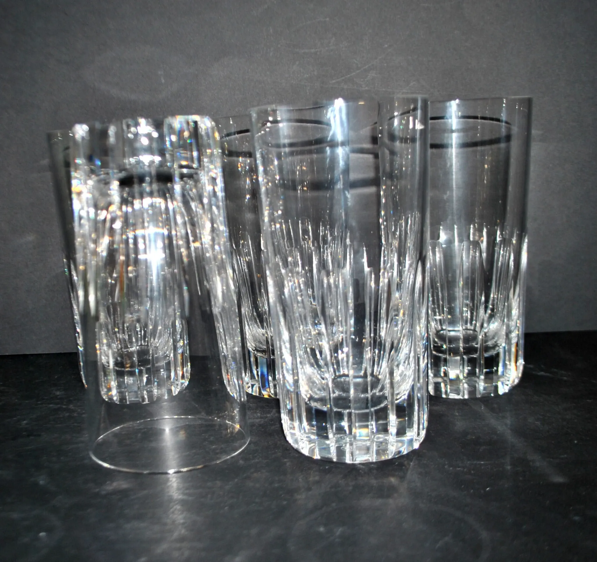 Baccarat lot of 5 Rotary glasses whisky long drink cut crystal signed