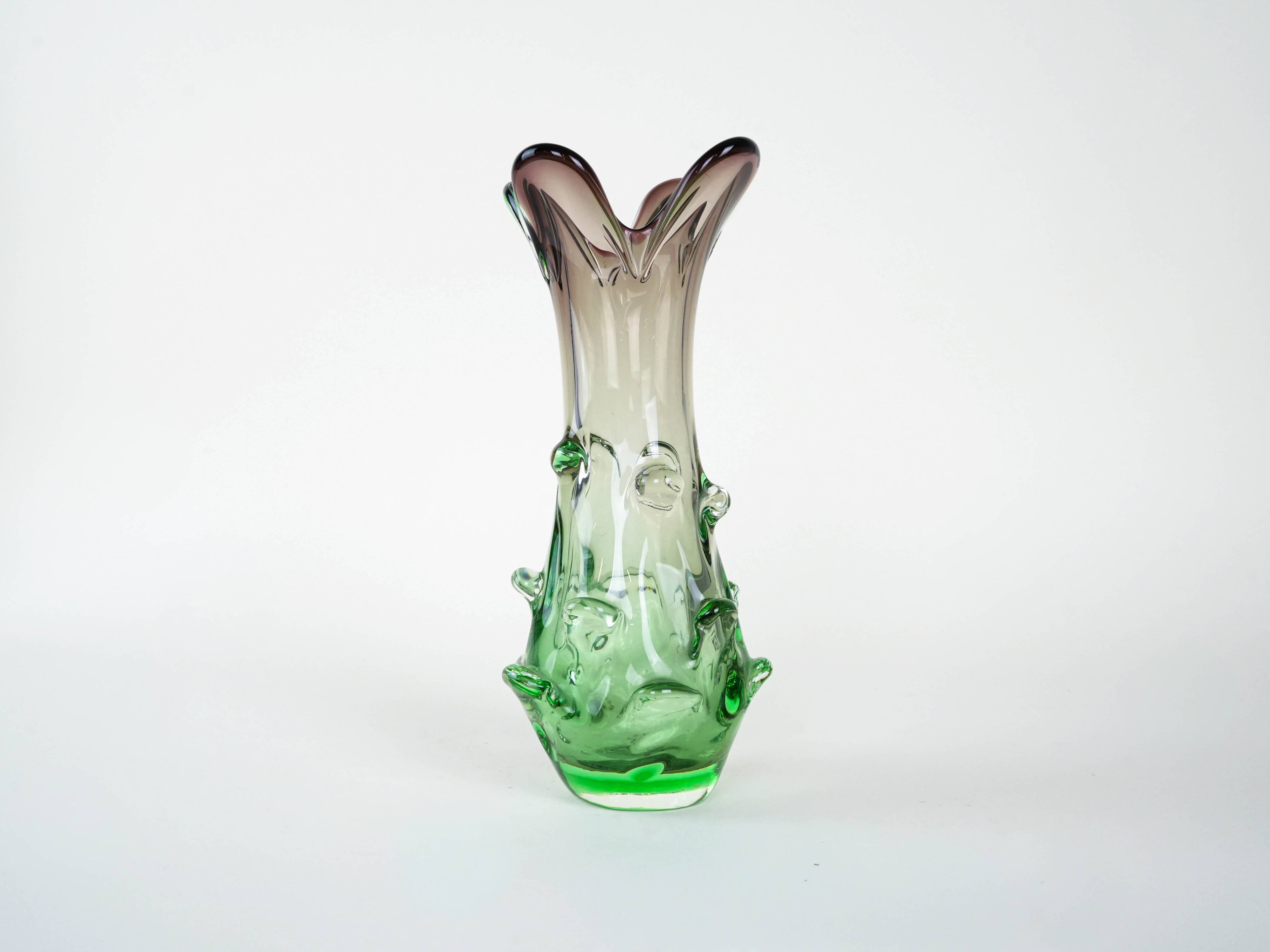 Green vase, Murano glass, 1960s, made in Italy