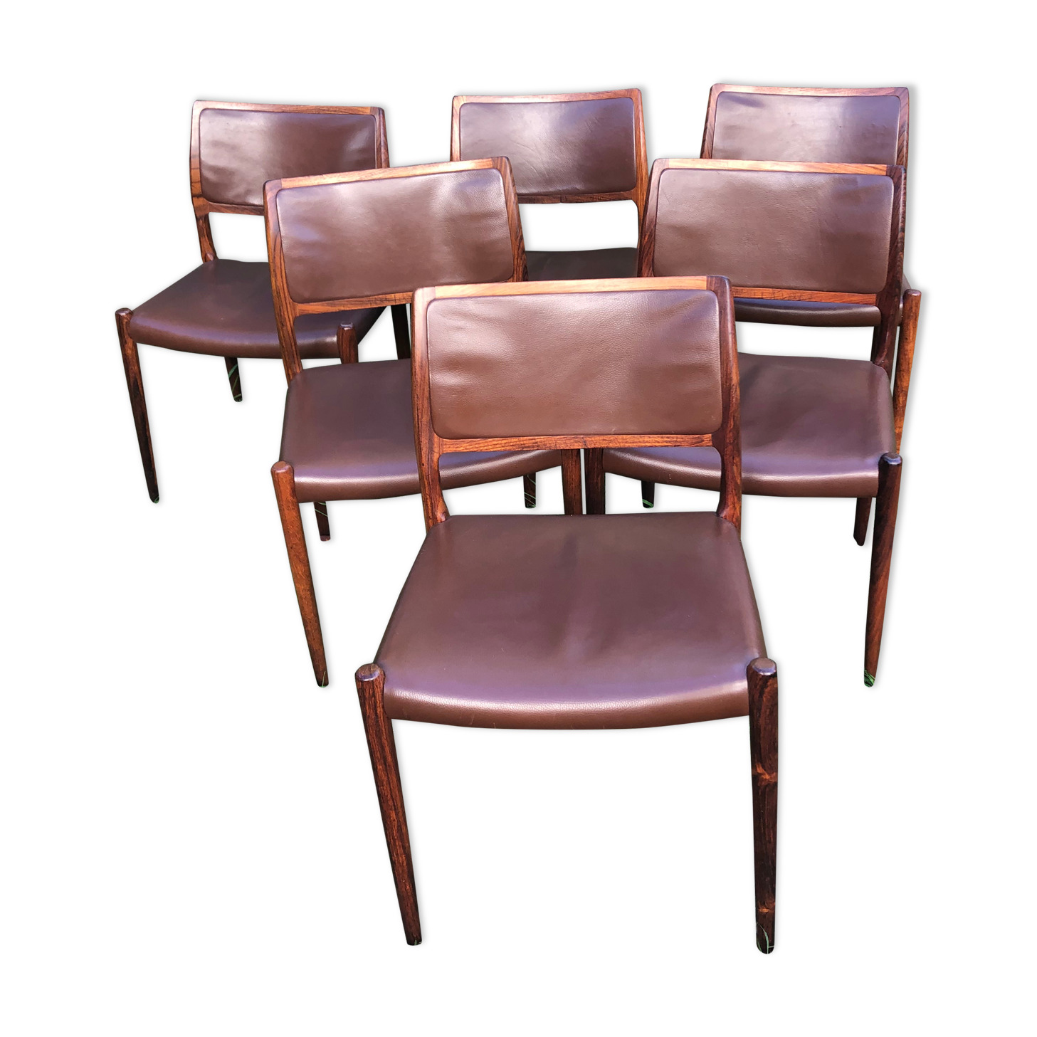 Chairs Niels Otto Møller model 80 brown leather and rosewood 60s