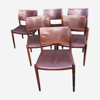 Chairs Niels Otto Møller model 80 brown leather and rosewood 60s