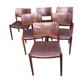 Chairs Niels Otto Møller model 80 brown leather and rosewood 60s