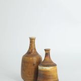 Small MidCentury Scandinavian Modern Collectible Honey Brown Stoneware Vase by Gunnar Borg, Set of 4