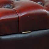 Red cow leather square chesterfield ottoman/storage pouf