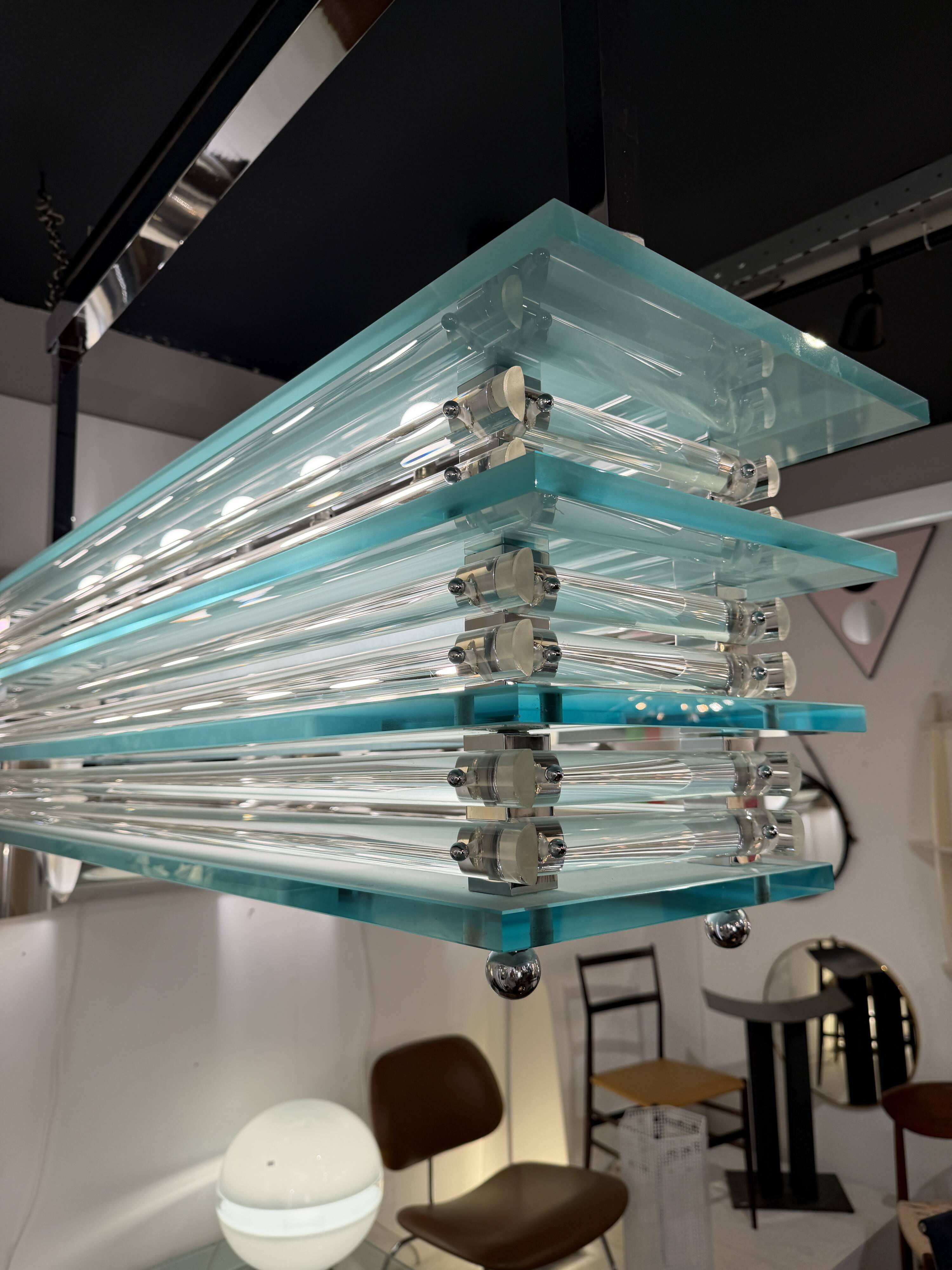 Large suspended chandelier, glass ceiling light, Italy 1970s.