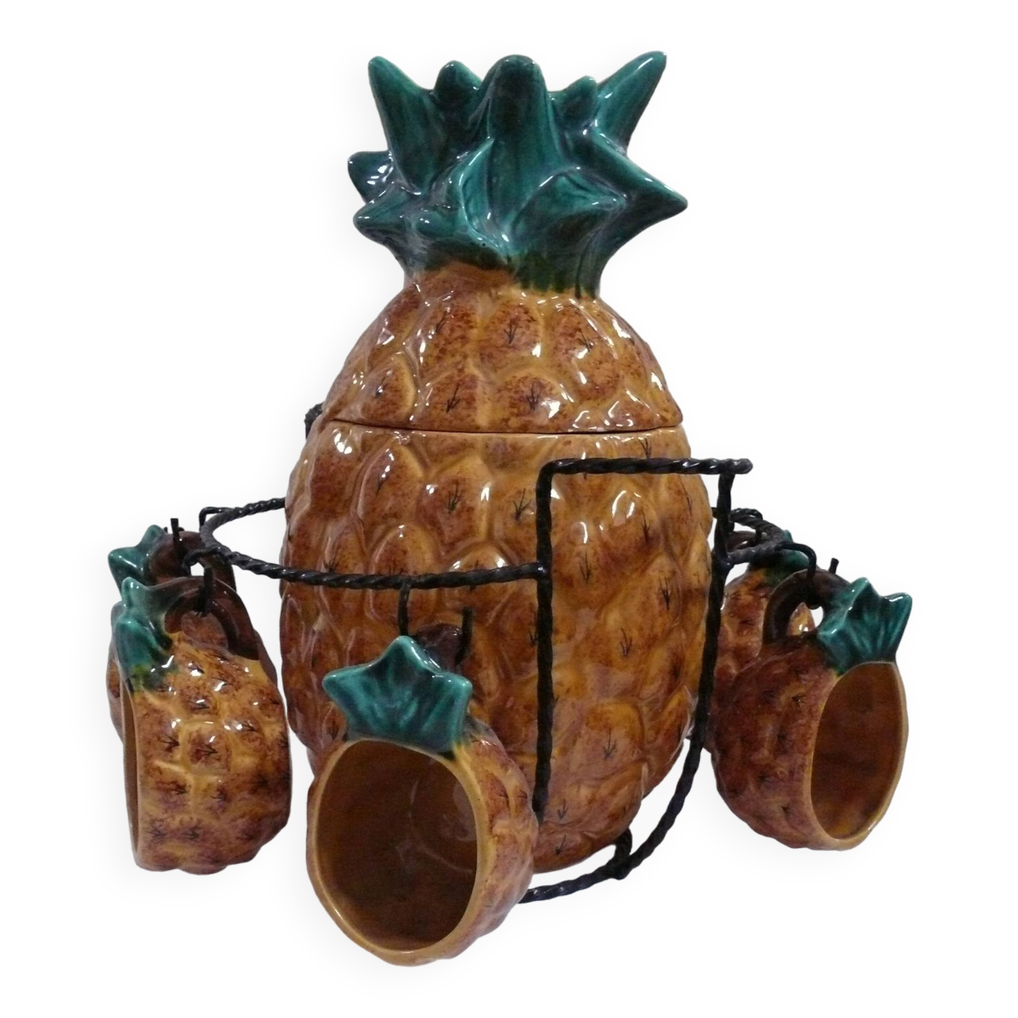 Pineapple-shaped punch set in Vallauris ceramic.
