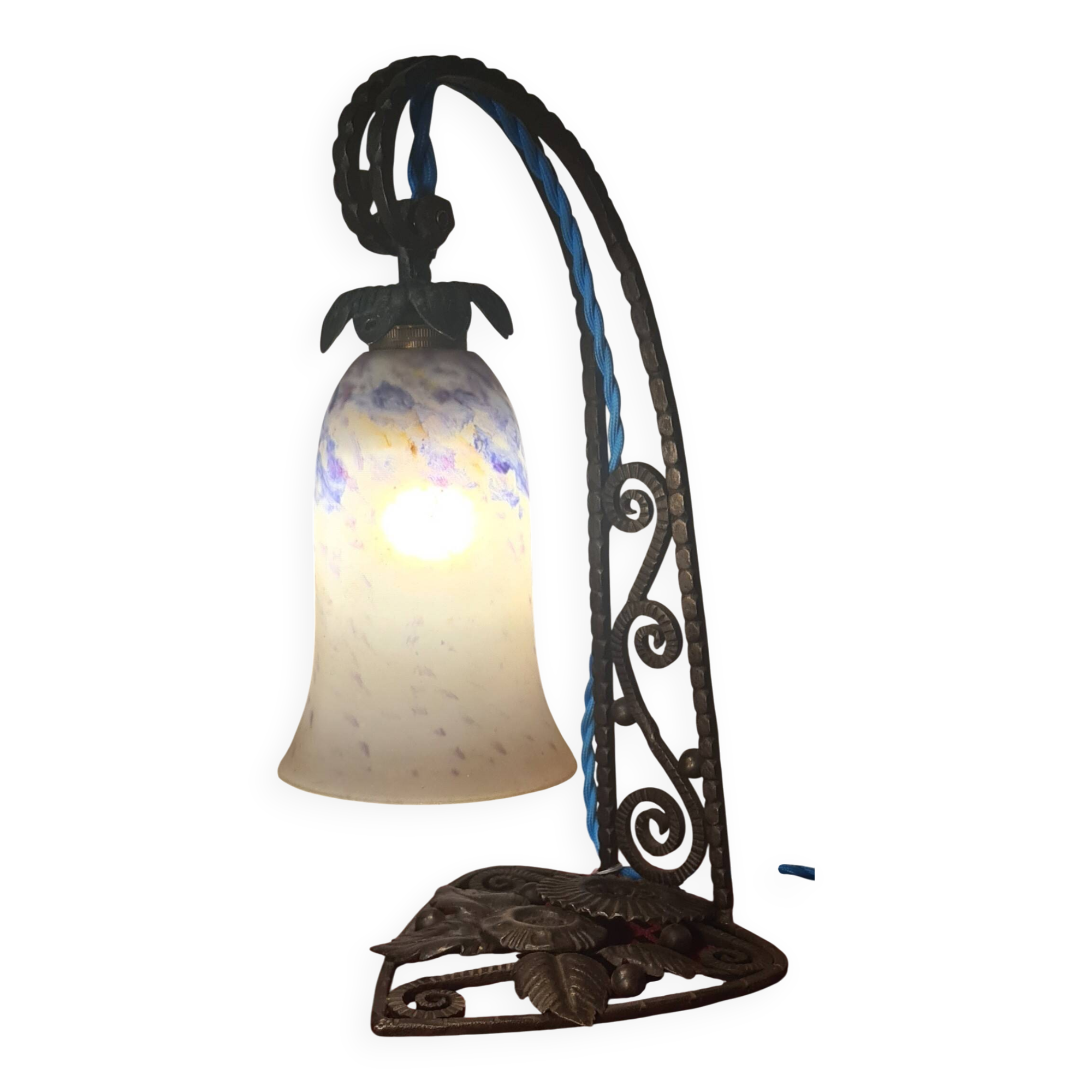 old wrought iron lamp 32x20 pretty tulip original elec ok