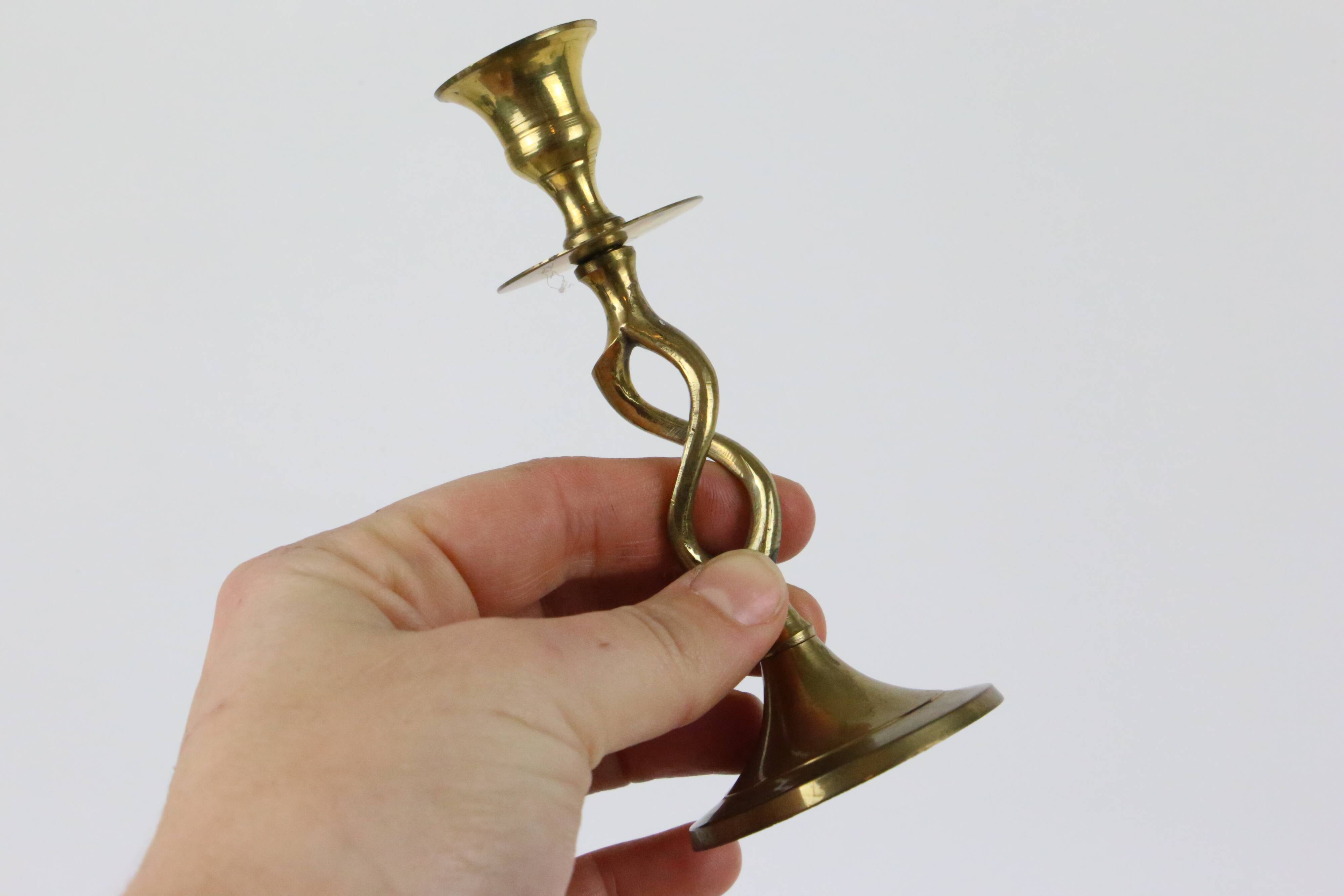 Trio of brass candle holders, vintage