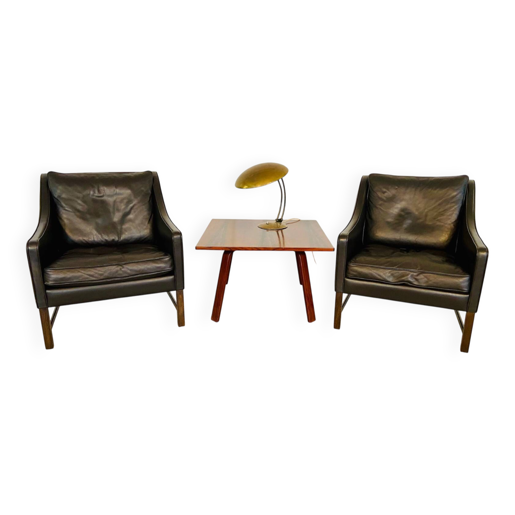 Fauteuils en cuir et palissandre de Fredrik Kayser des années 50 – cuir marron