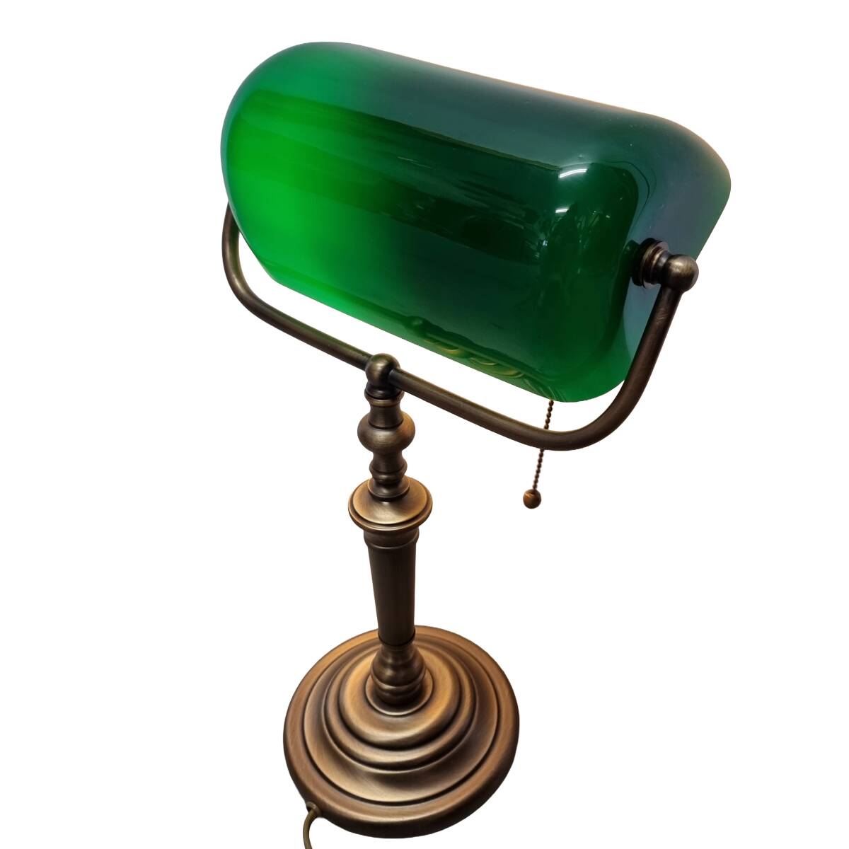Bronze Banker's Lamp From Steinhauer with green glass shade, early 21st