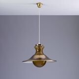 Large glass ‘‘bubble’’ chandelier with brass shade