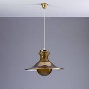 Large glass ‘‘bubble’’ chandelier with brass shade