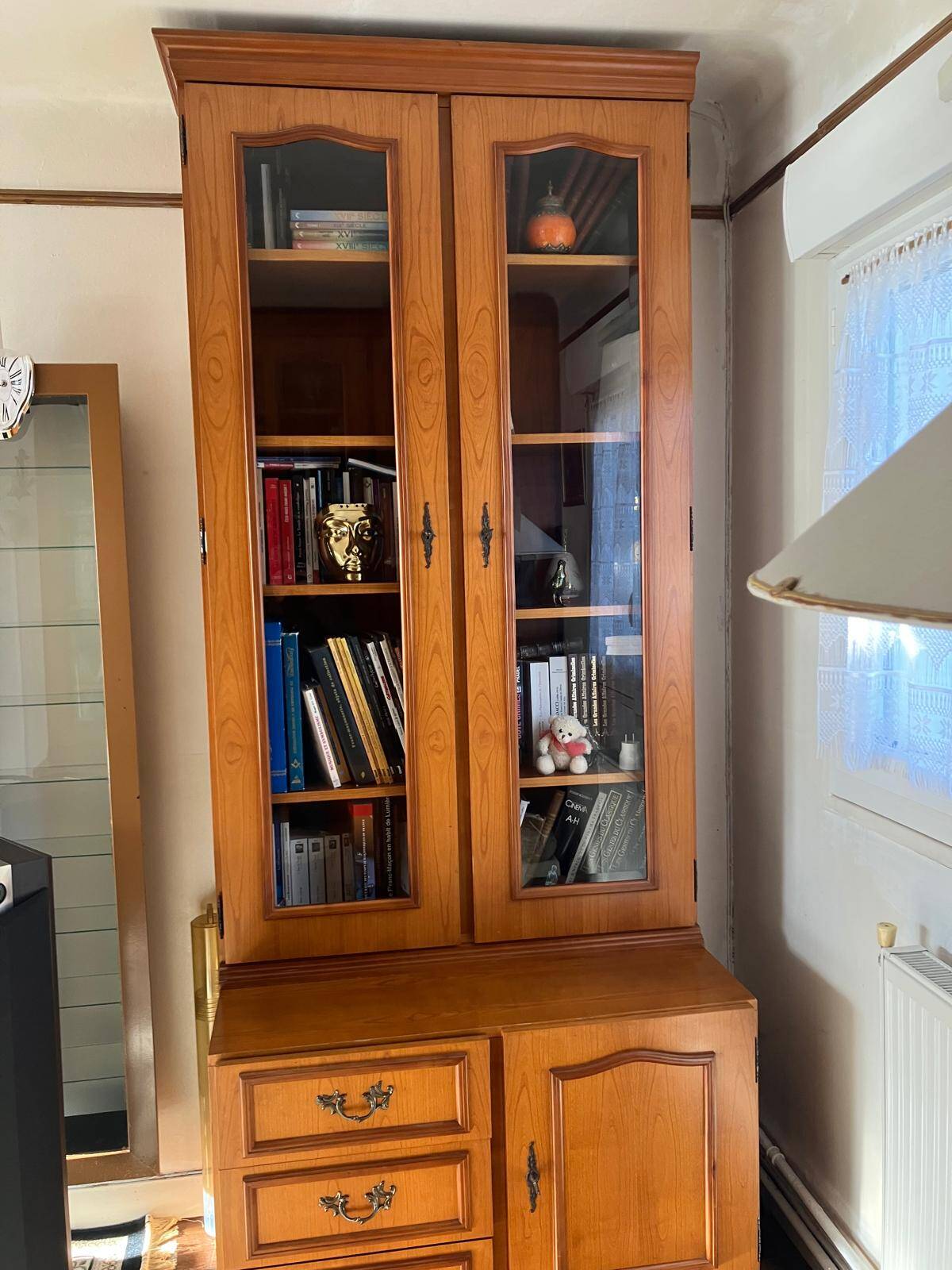 Showcase library in solid wood with two sections