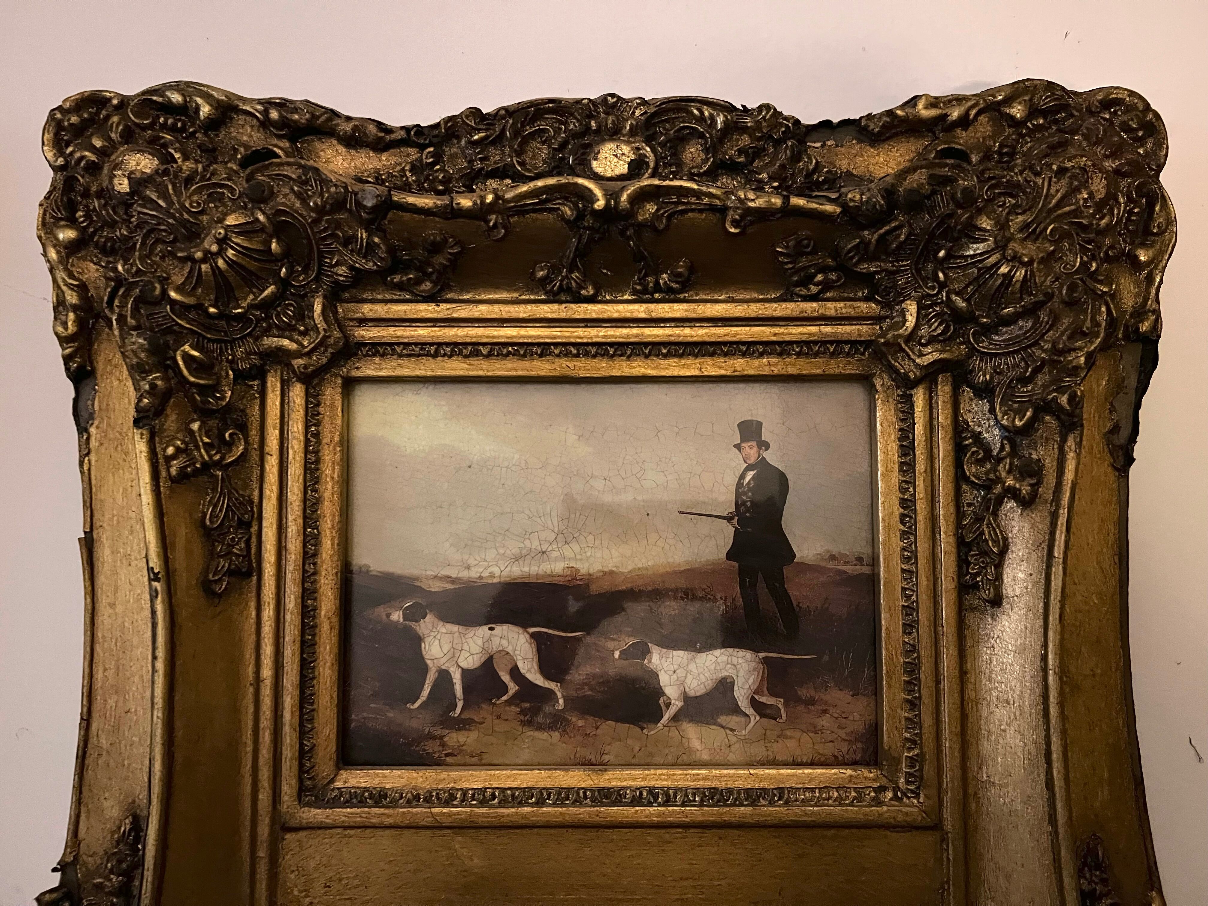 Mirror trumeau decorated with dogs hunting scene 80cm