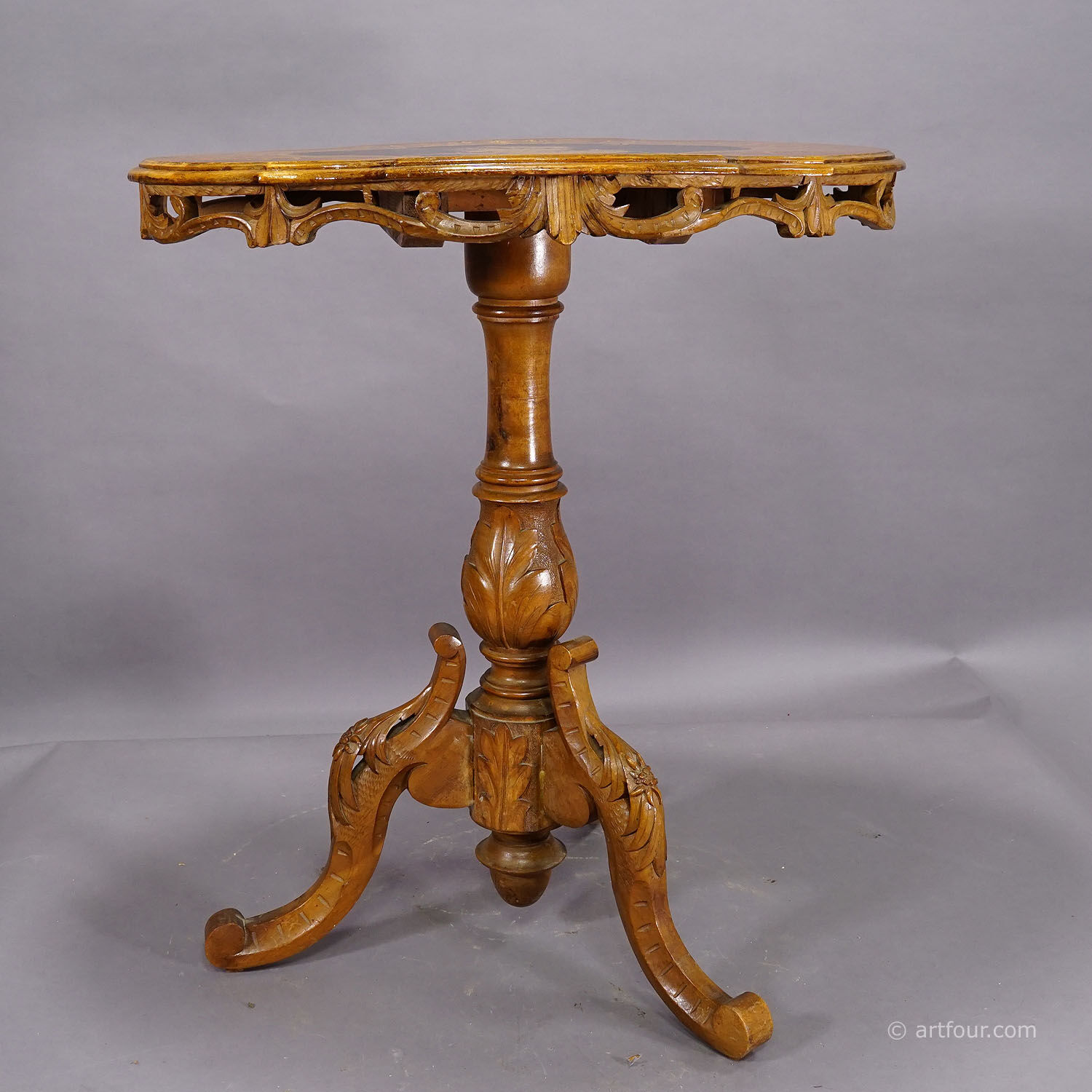 Edelweiss marquetry side table Brienz Switzerland 1900