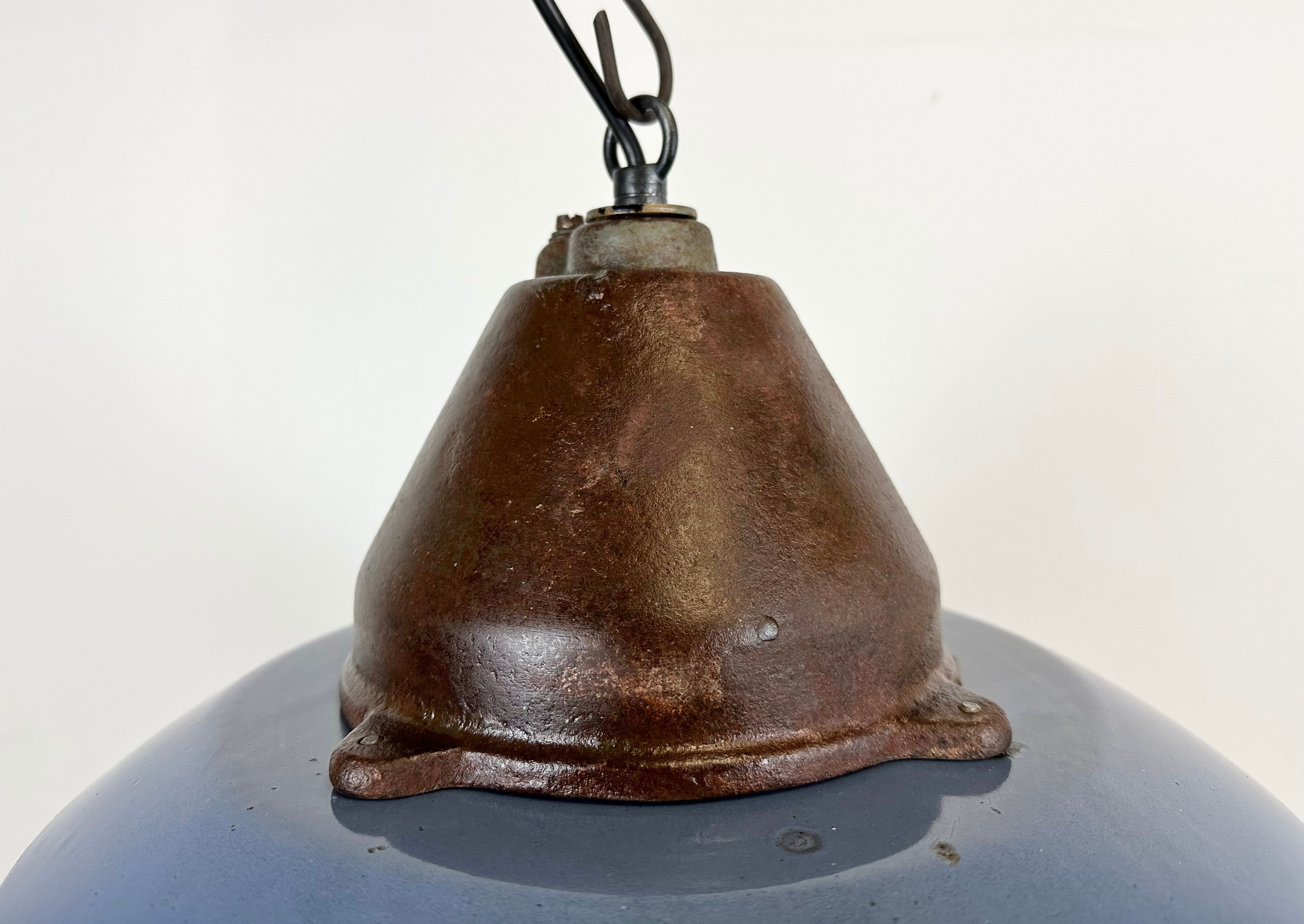 Industrial Blue Enamel and Cast Iron Pendant Light, 1960s