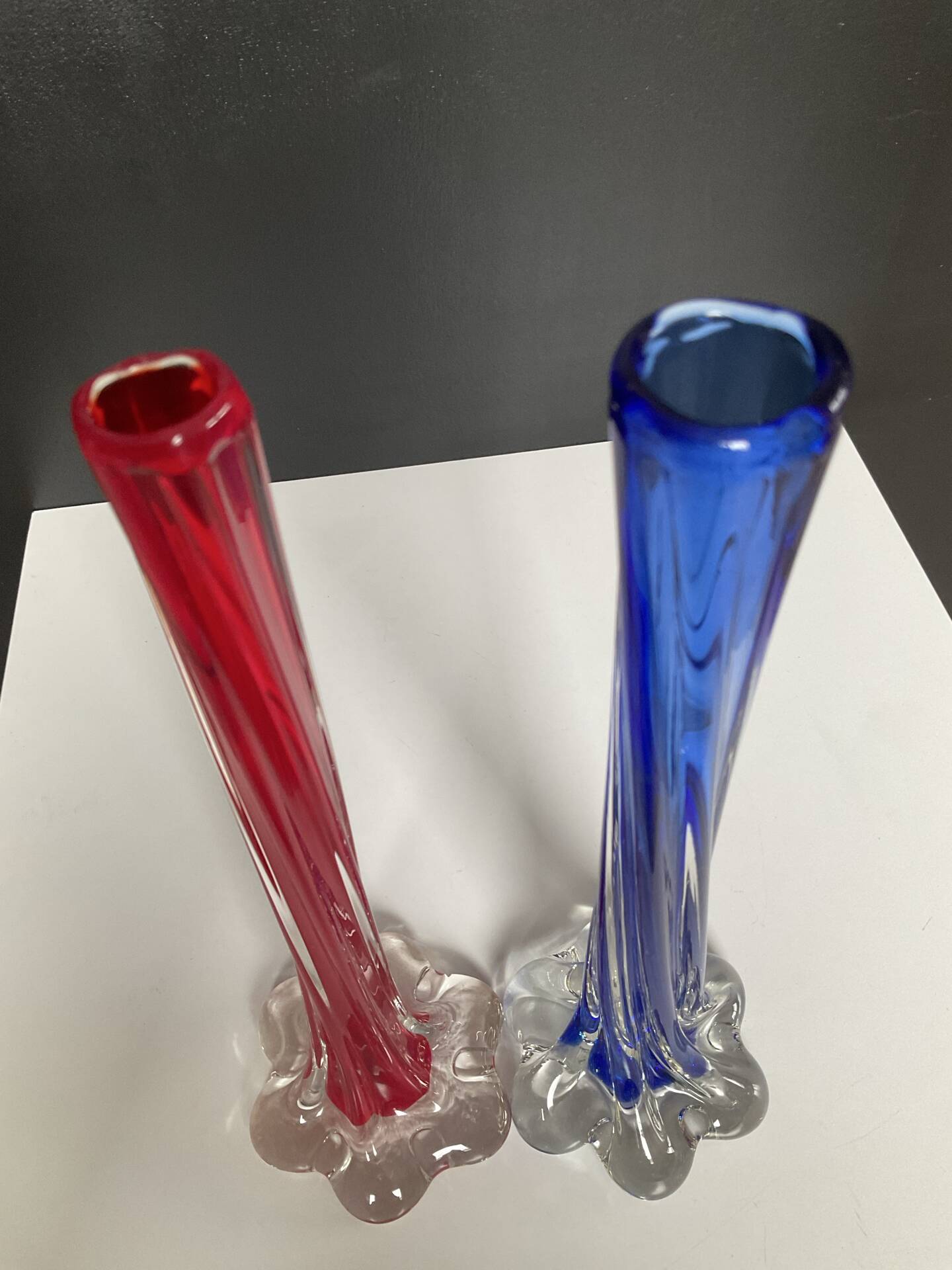 Pair of vintage Muarno glass paste soliflore vases