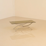 Full metal coffee table and its 70's smoked glass