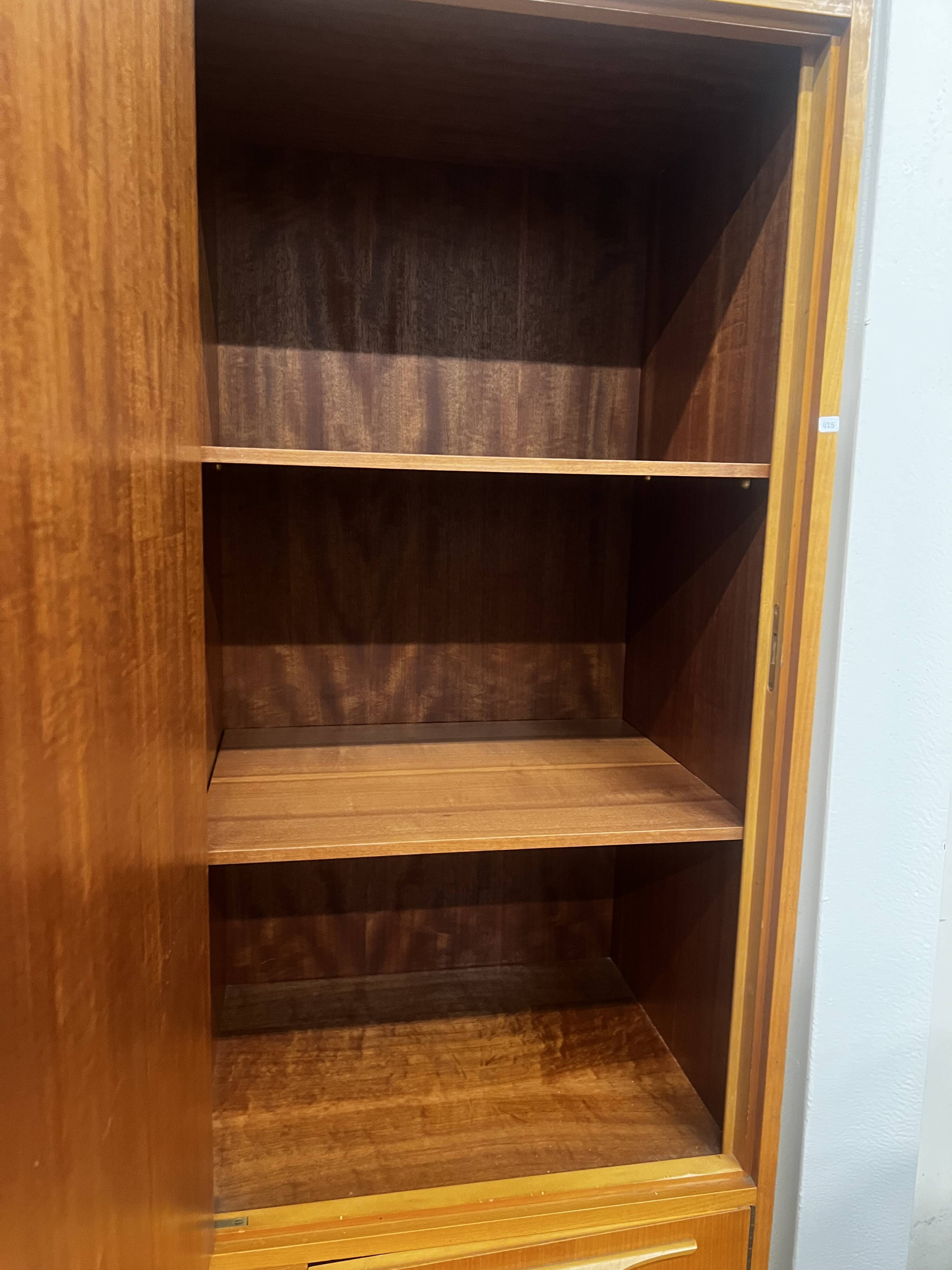 Vintage wooden wardrobe/shelf with mirror doors.