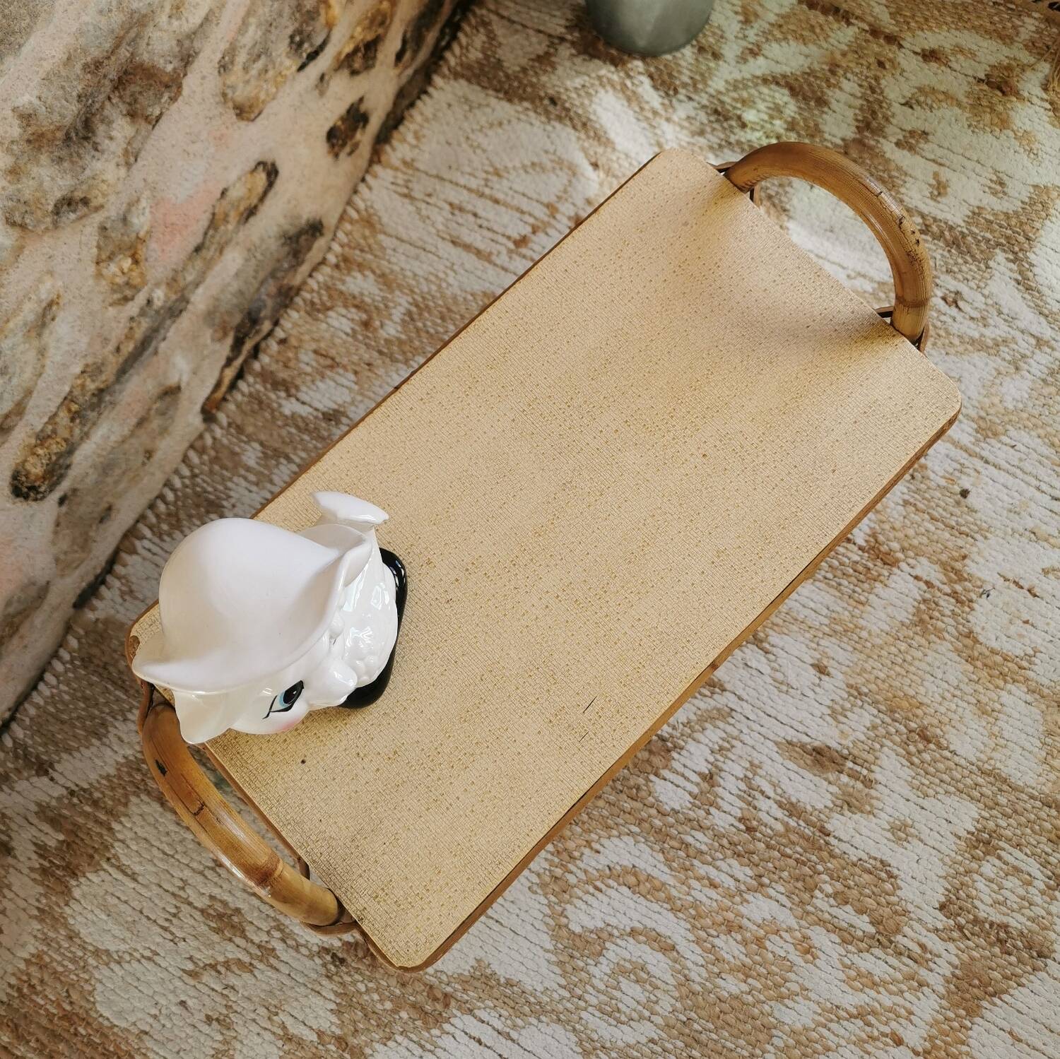 Rattan magazine rack, vintage side table