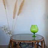Oval coffee table in rattan and cane, vintage double top.