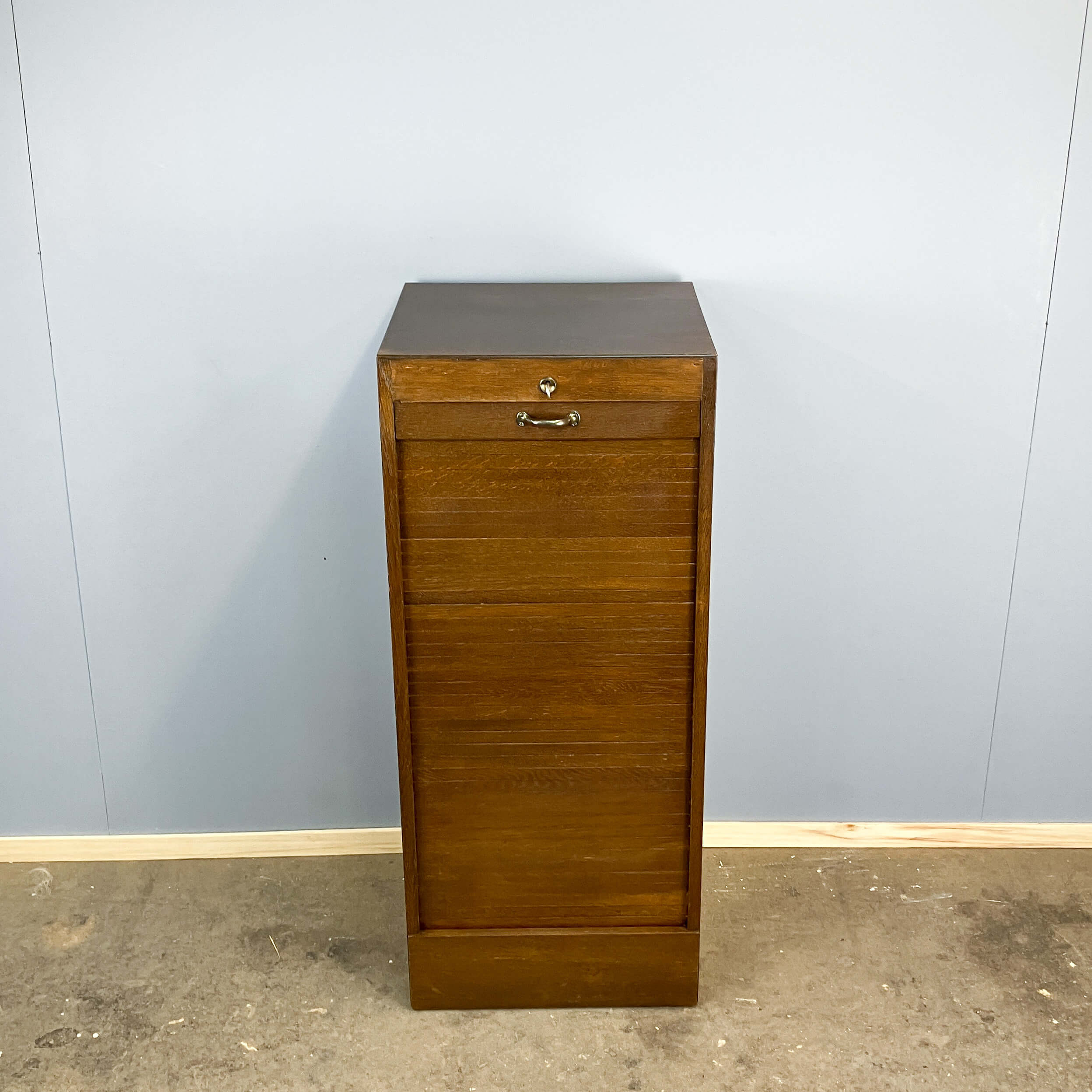 Roller shutter cabinet, dark oak, 1950s