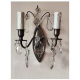Wall light in tinned brass and crystal pendants - rococo light 2 lights