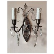 Wall light in tinned brass and crystal pendants - rococo light 2 lights