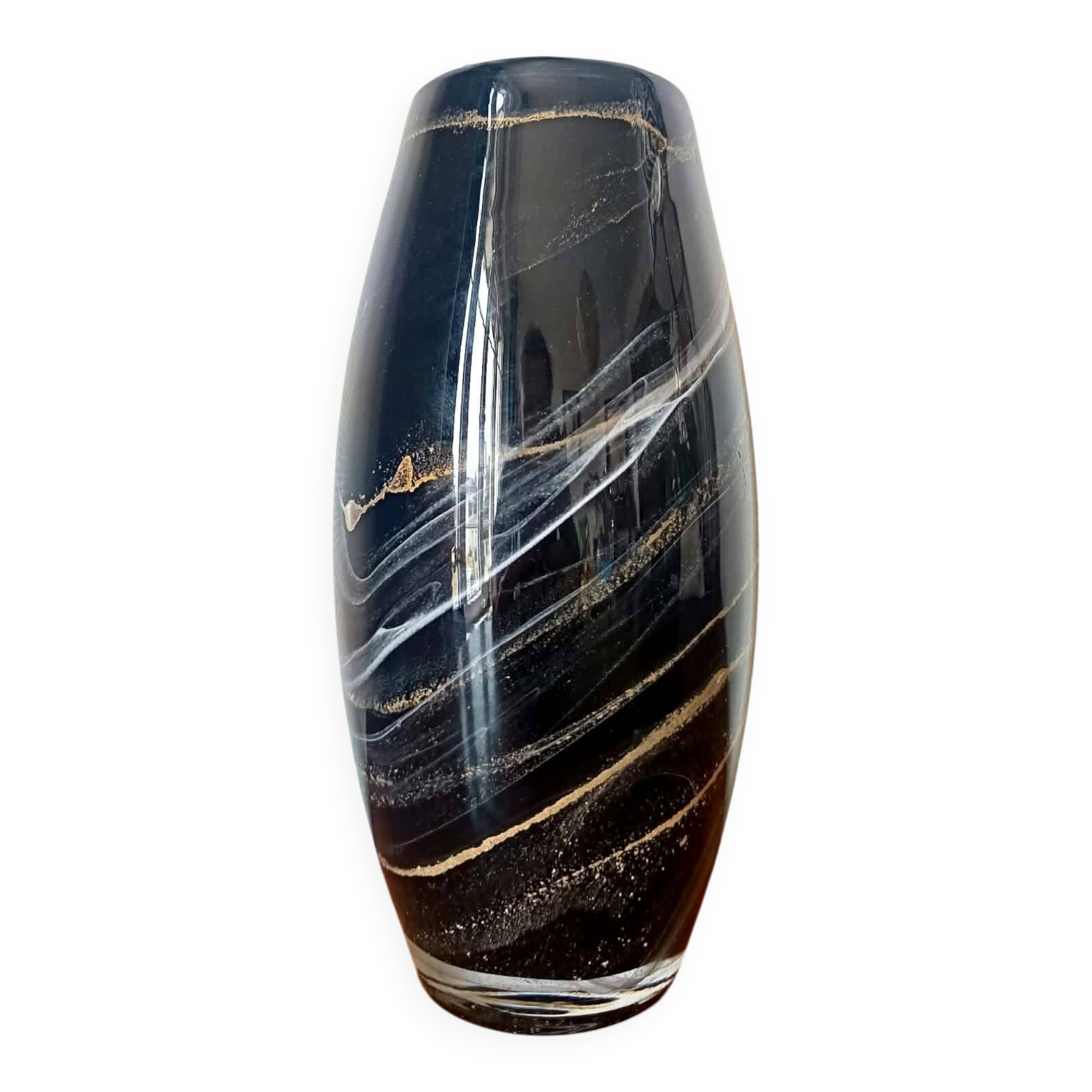 Black and gold glass vase in Murano style