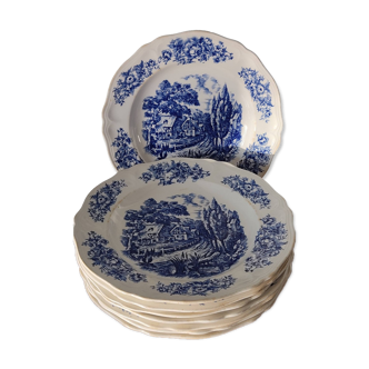 Assiettes creuses vintage décor bleu