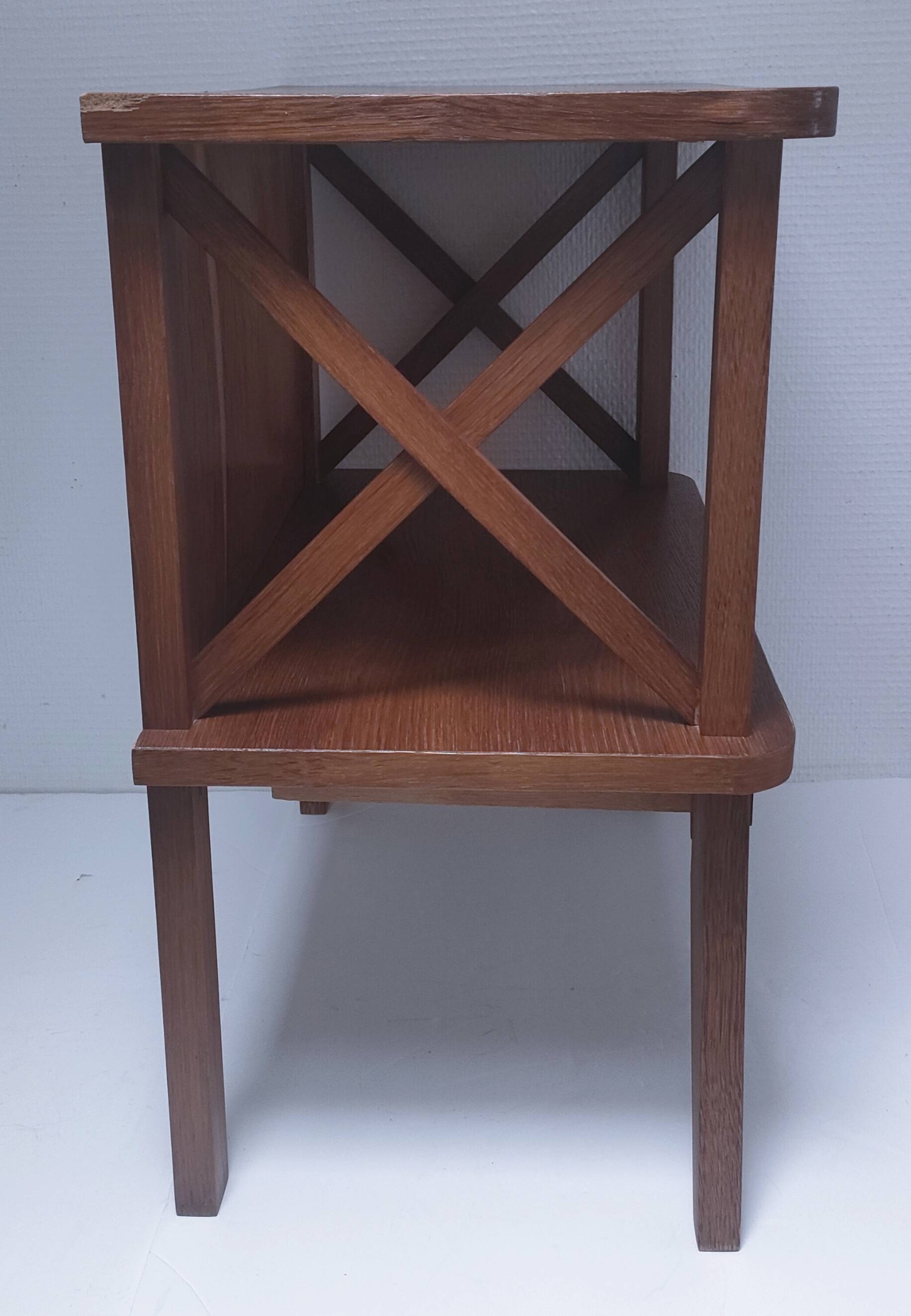 Vintage wooden crossbar bedside table