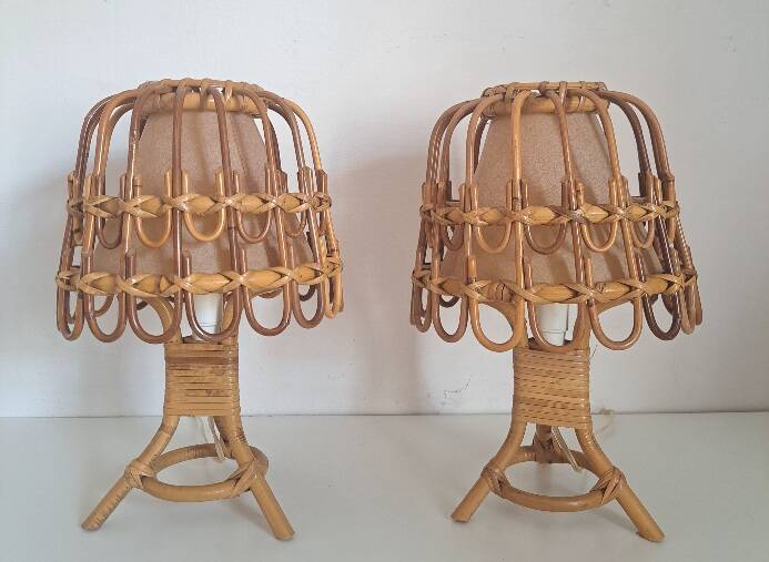 Paire de lampes de chevet en bambou