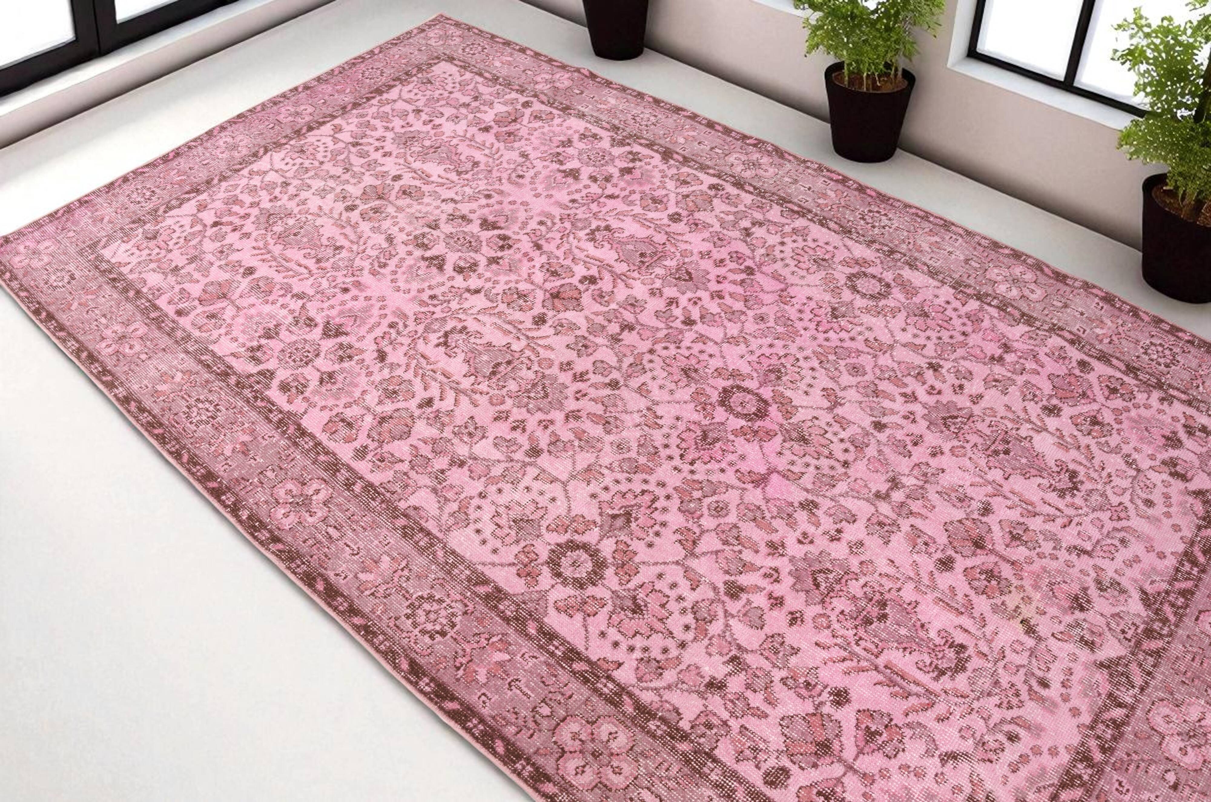 Light Pink Colour Handmade Vintage Turkish Rug