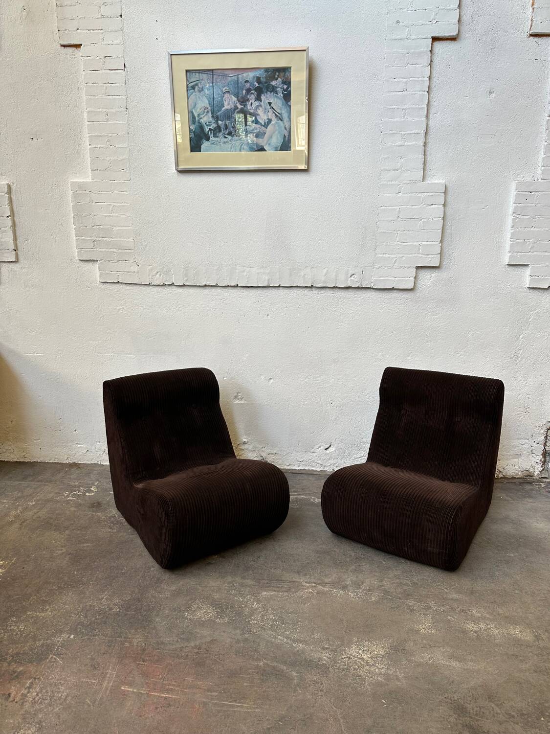 Pair of brown corduroy armchairs