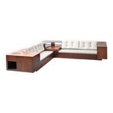 Canapé d'angle vintage avec compartiments de rangement et radio intégrée – design italien des années 1970