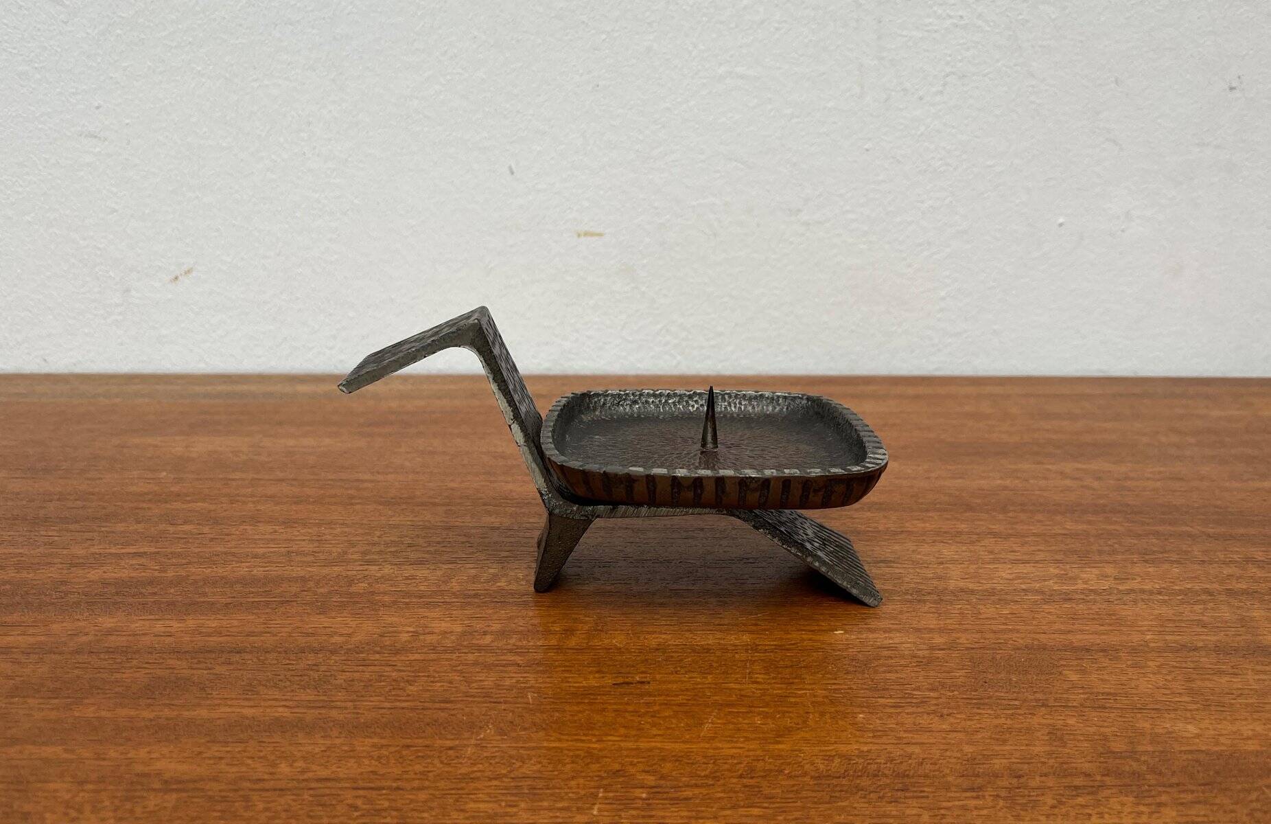Brutalist Japanese bronze candlestick from the mid-century for Beva, 1960s.