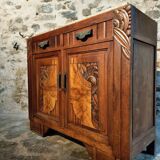 French Art Deco walnut sideboard with marble top (1920s)