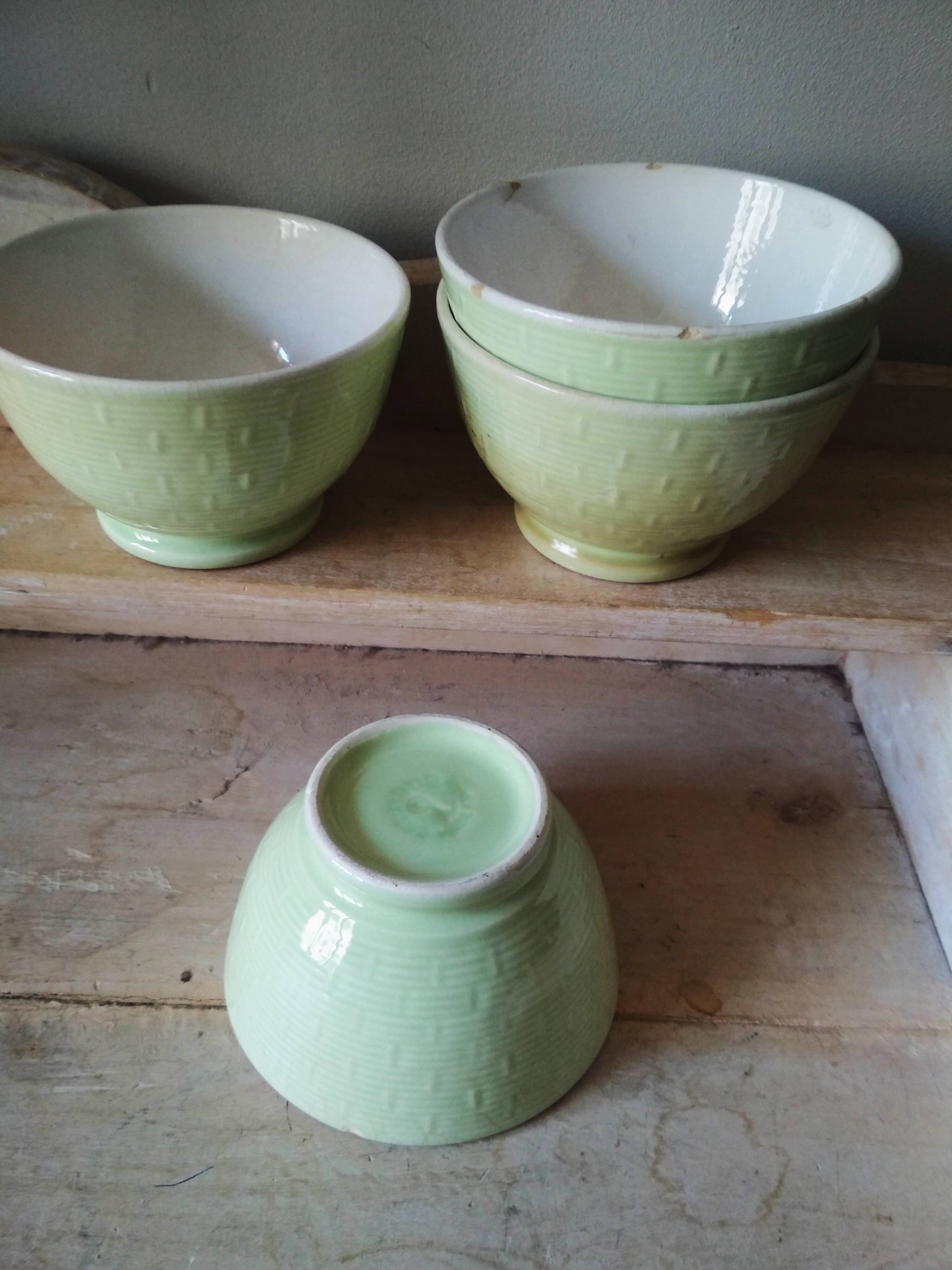 Set of 4 old celadon green bowls - "made Italy" breakfast