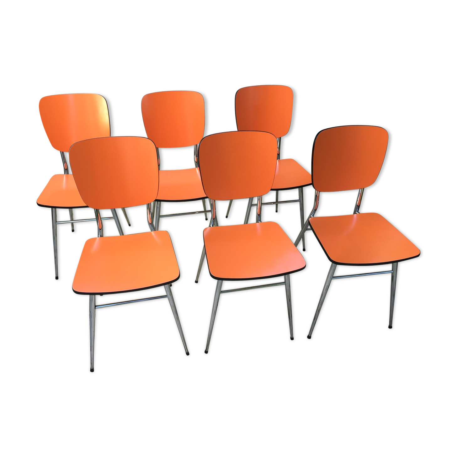 Set of 6 vintage orange formica chairs, 70s