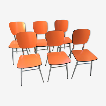 Set of 6 vintage orange formica chairs, 70s