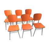 Set of 6 vintage orange formica chairs, 70s