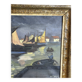 20th Century School - Art Deco - Oil on canvas - Seascape of boats in port - Clair o