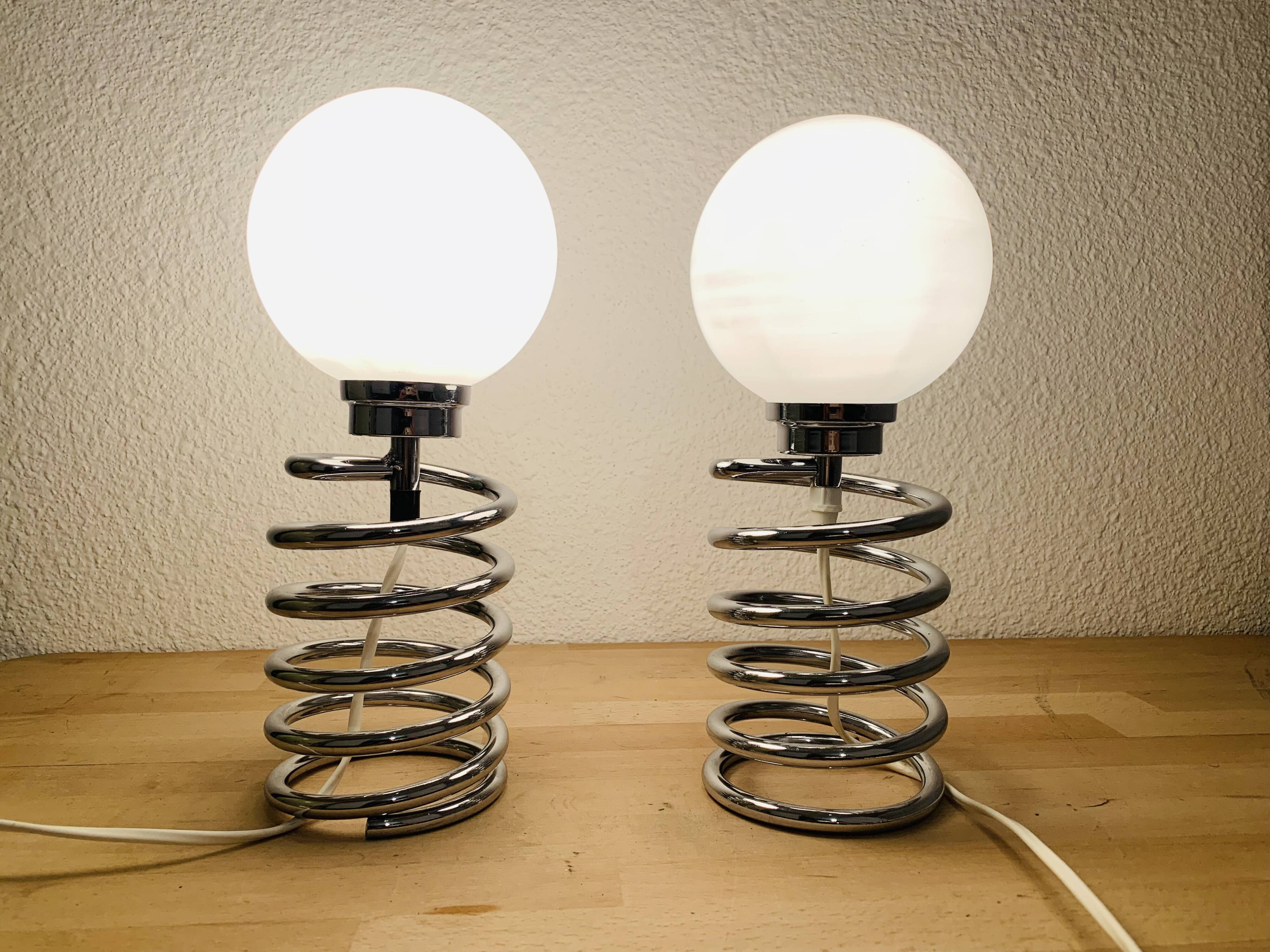 Pair of lamps spring chrome 70s