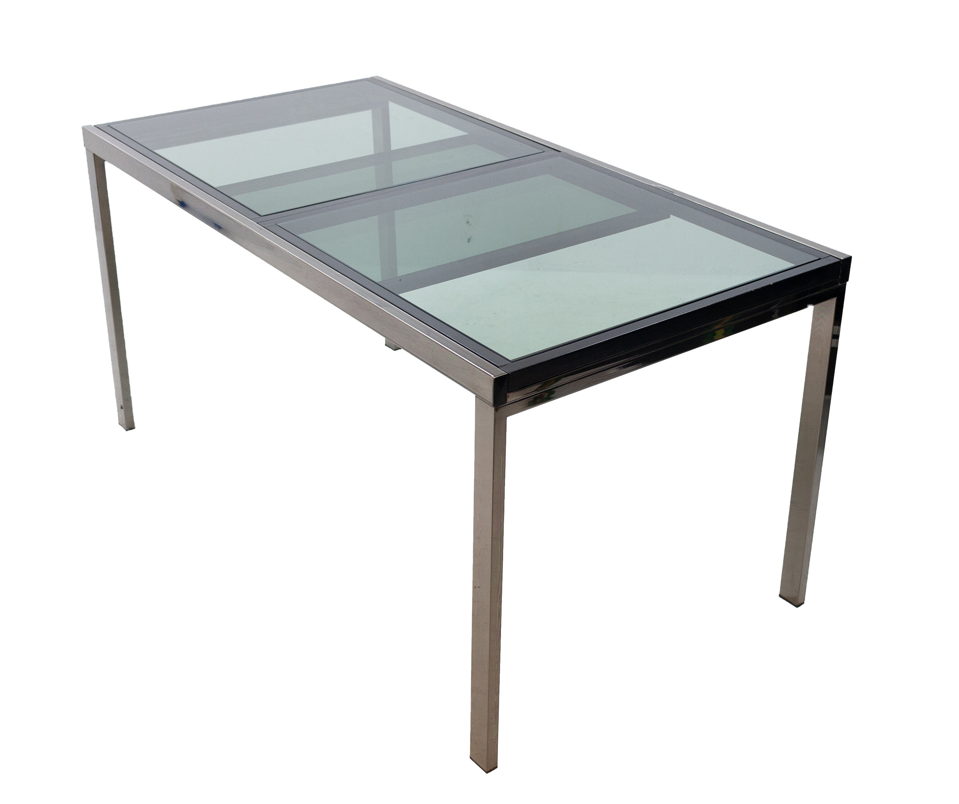 Milo Baughman extendable smoked glass dining table