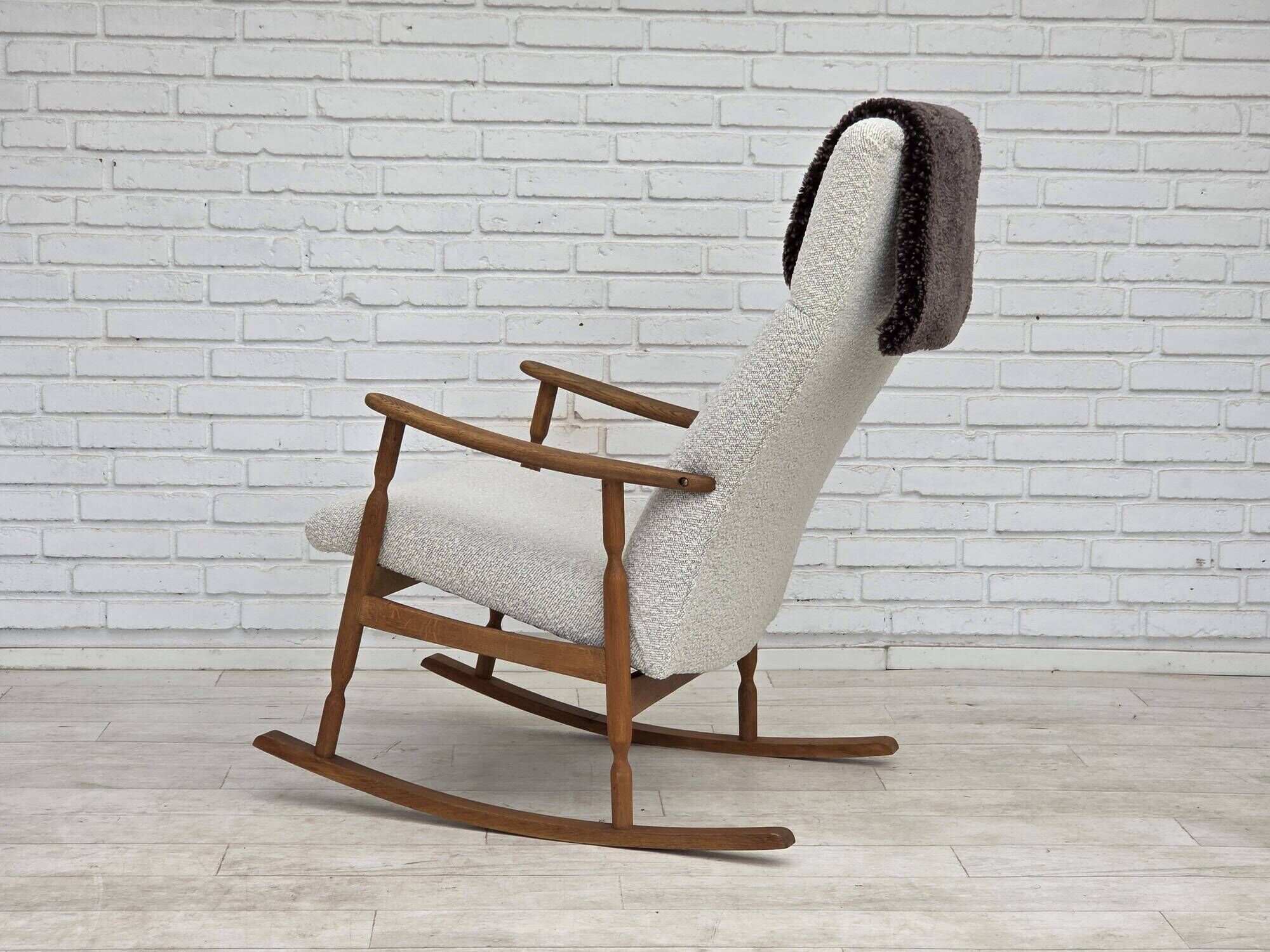 1970s, Scandinavian design, high-backed rocking chair, reupholstered.