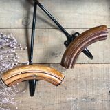 Pair of old wood and metal hooks