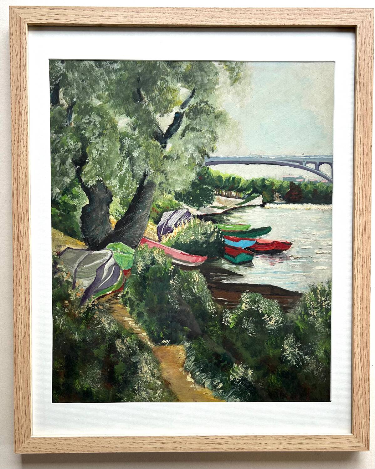 Été sur La Marne, huile sur carton, M. Tassart 1964