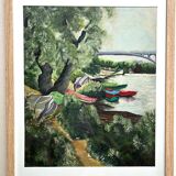 Été sur La Marne, huile sur carton, M. Tassart 1964