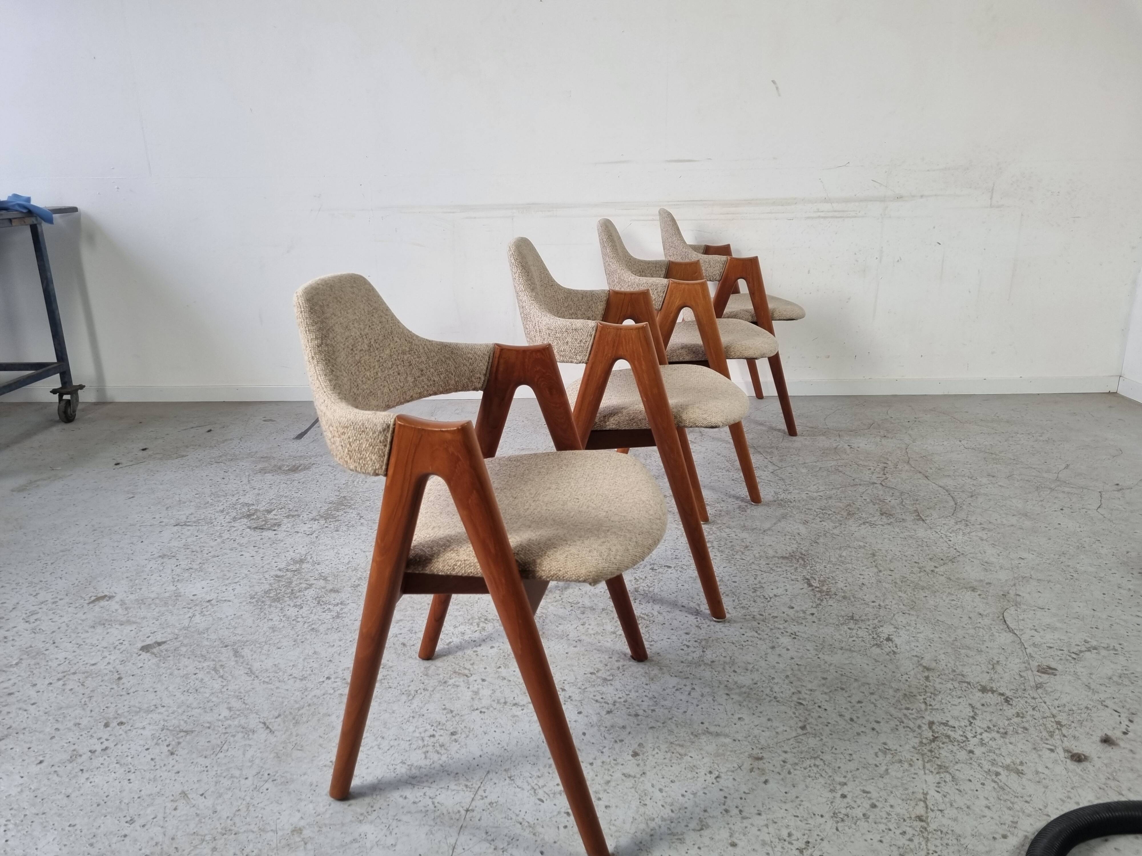 4 teak Compass chairs by Kai Kristiansen for SVA Møbler, 1960s
