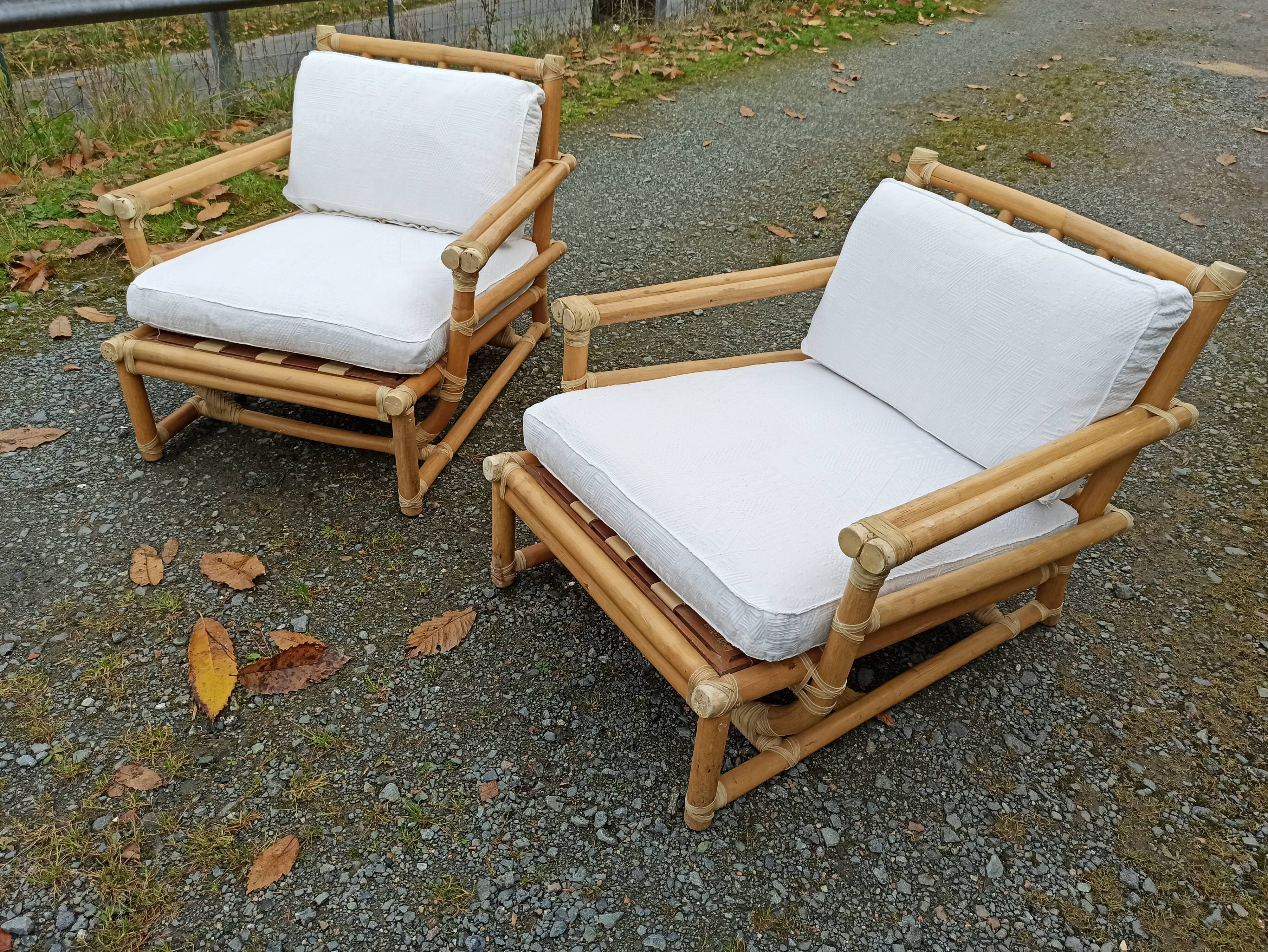 Pair of Lyda Levi armchairs for Mc Guire bamboo Italy Milan