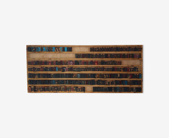 Casier d'impression avec lettres en bois vintage